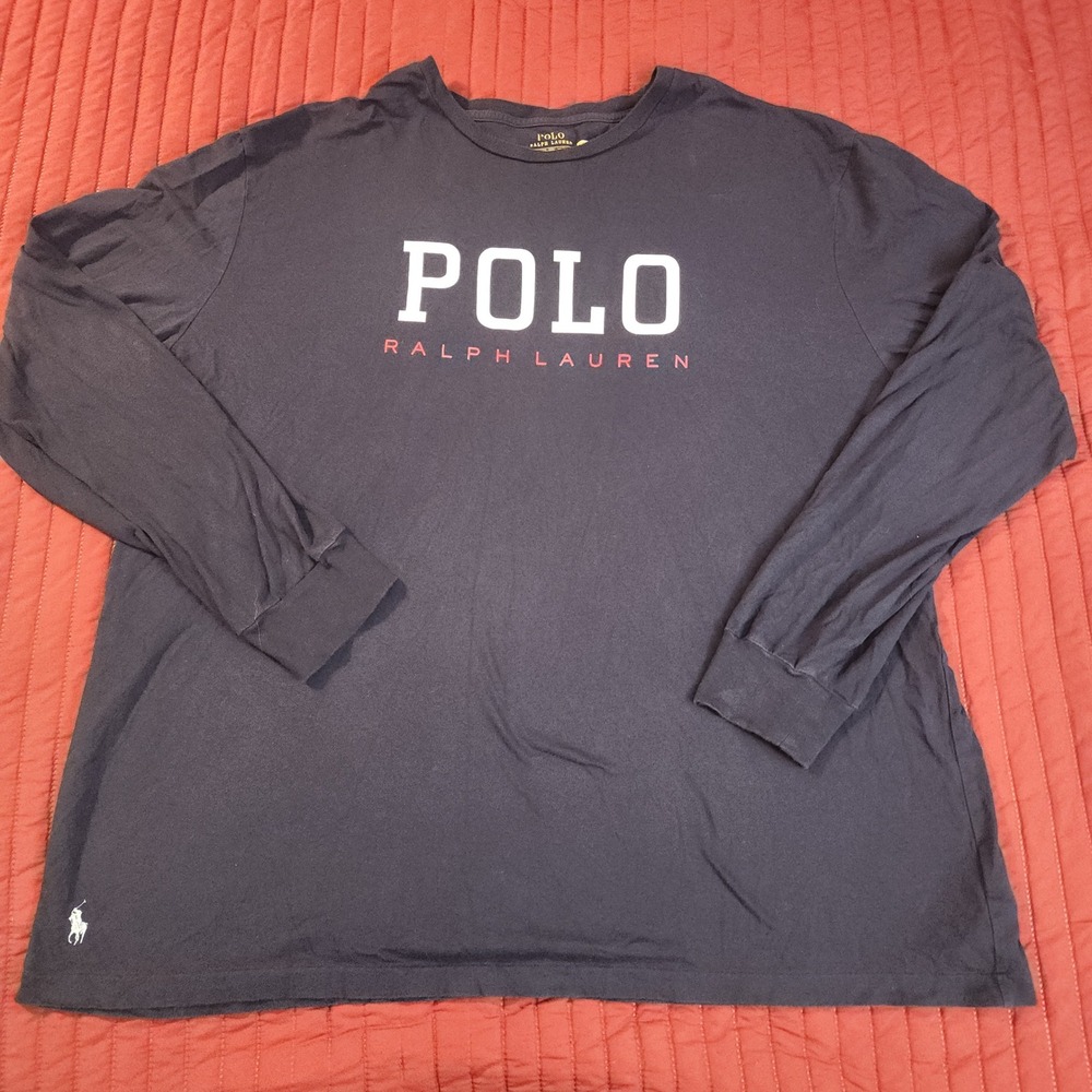 Polo Ralph Lauren Mens XXL Classic Fit Navy Long Sleeve Graphic T-Shirt Logo